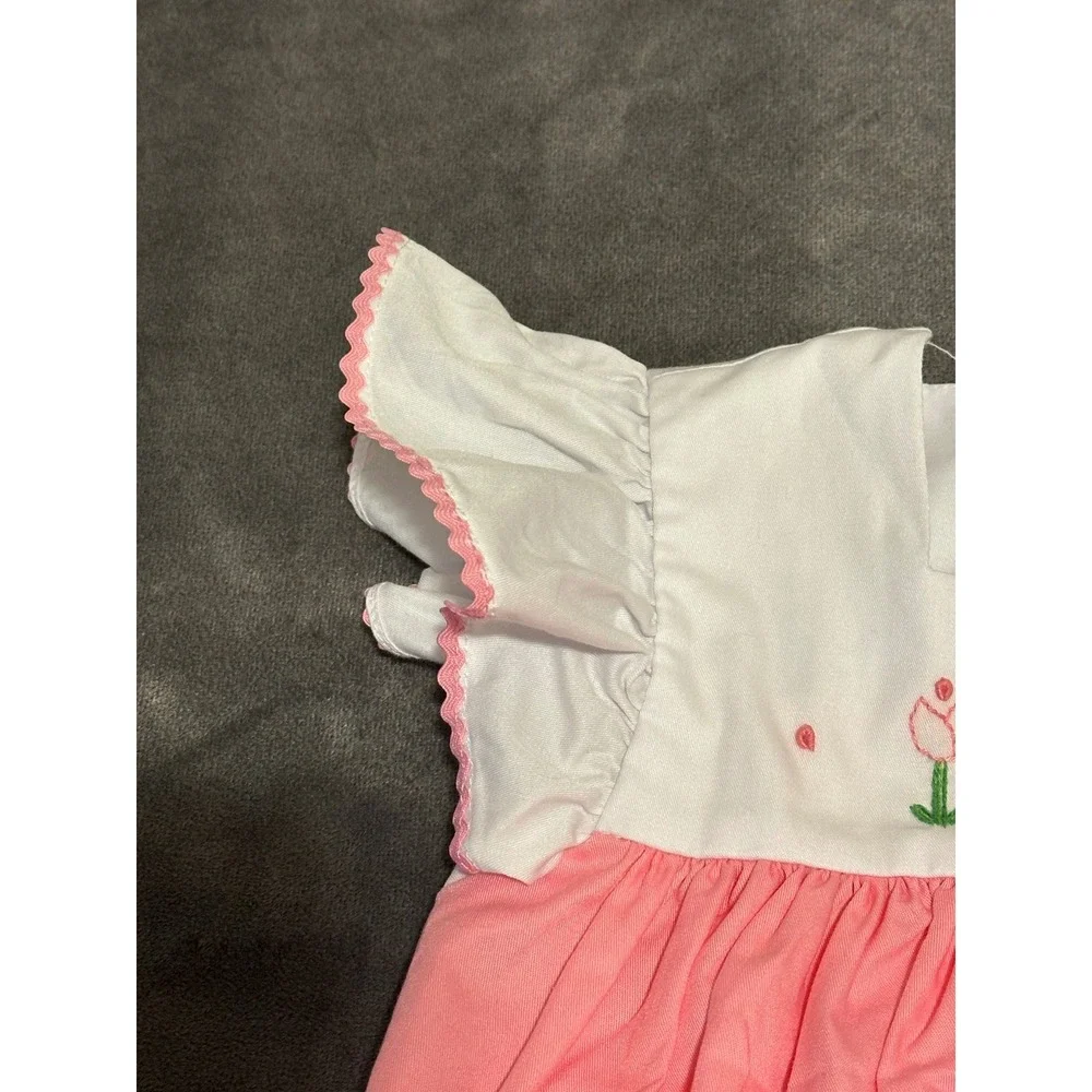 The Proper Peony Girls Pink Tulip Embroidered Flutter Sleeve Dress Size 6Y